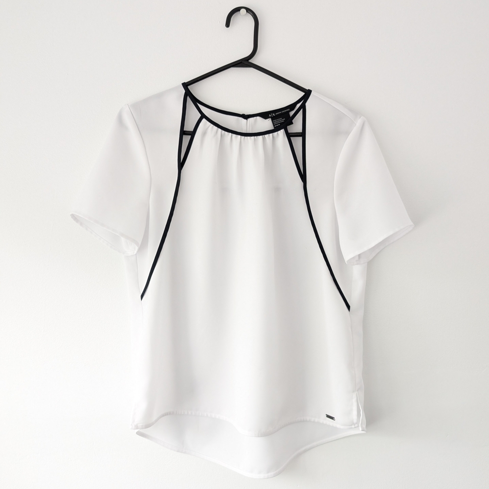 Women’s White Short-Sleeve Blouse with Black Trim